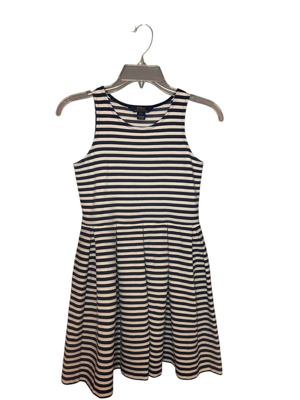 Polo Ralph Lauren Girls Striped Fit & Flare Dress Navy White Size Large 12-14